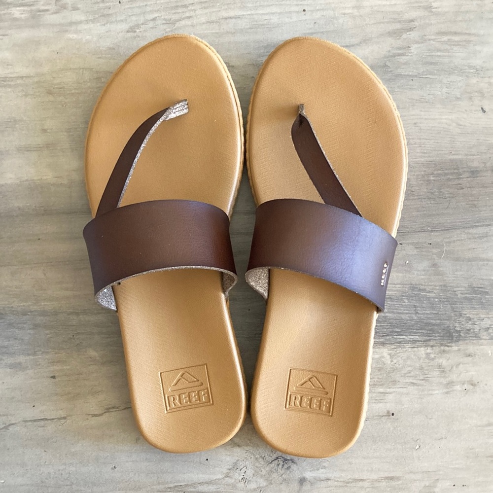 Reef Brown Strap Sandals Braided Soles NWOT Size 8